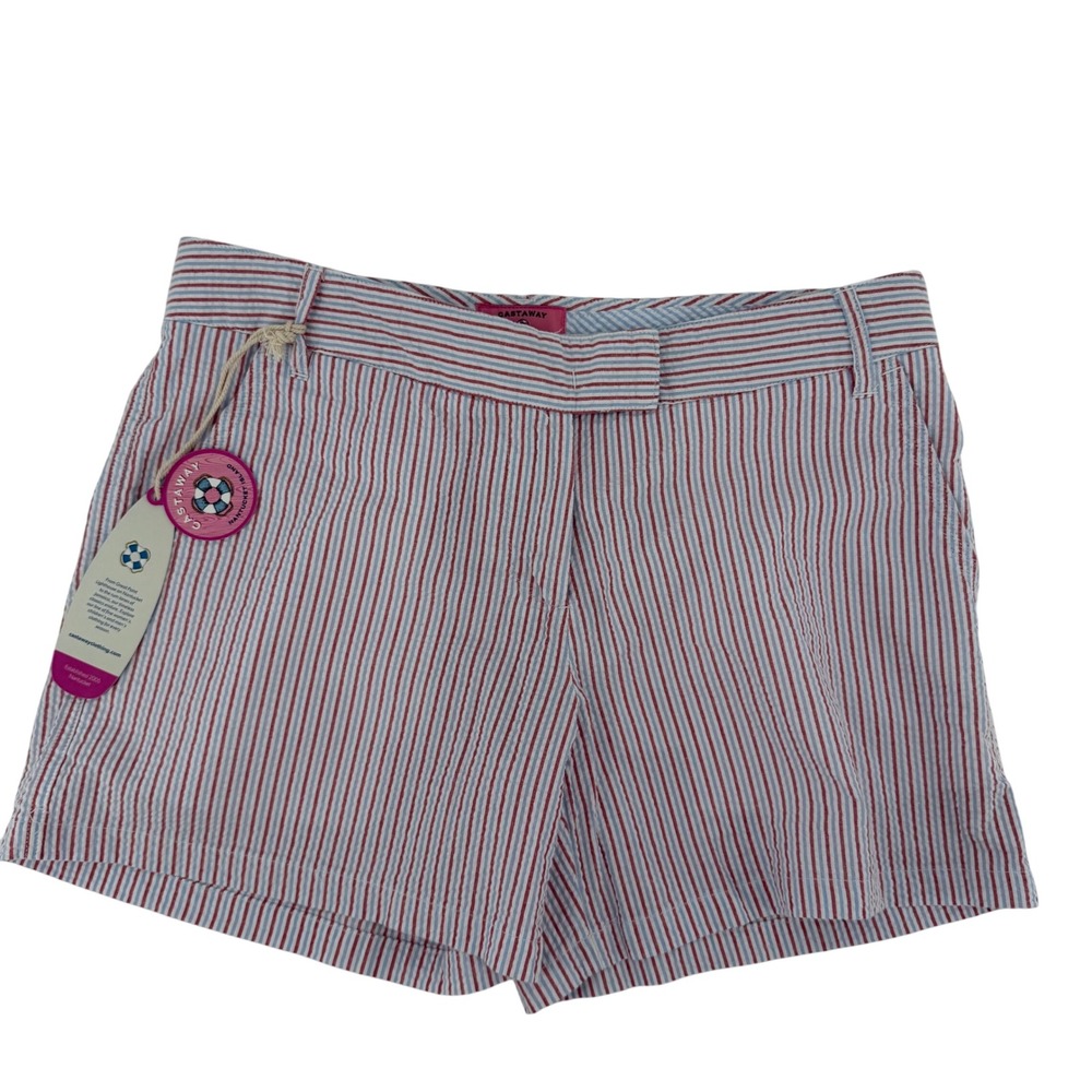Castaway Nantucket Island Cotton Seersucker Sailing Shorts Red White Blue 6